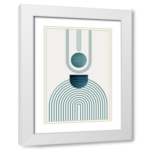 Mid CenturyModern Navy Teal 1 White Modern Wood Framed Art Print with Double Matting by Urban Epiphany