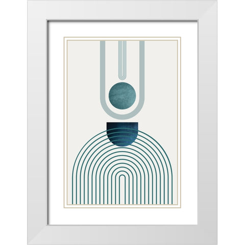 Mid CenturyModern Navy Teal 1 White Modern Wood Framed Art Print with Double Matting by Urban Epiphany