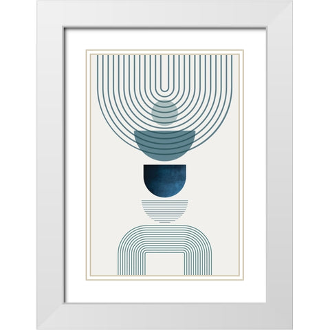 Mid CenturyModern Navy Teal 2 White Modern Wood Framed Art Print with Double Matting by Urban Epiphany