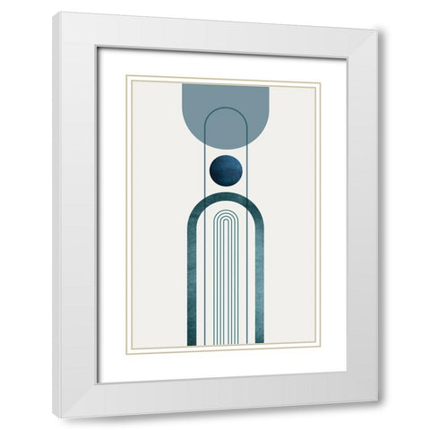 Mid CenturyModern Navy Teal 3 White Modern Wood Framed Art Print with Double Matting by Urban Epiphany