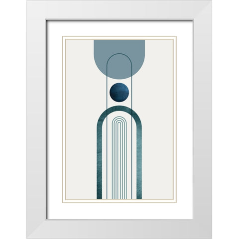 Mid CenturyModern Navy Teal 3 White Modern Wood Framed Art Print with Double Matting by Urban Epiphany