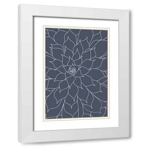 Succulent Midnight Blue White Modern Wood Framed Art Print with Double Matting by Urban Epiphany