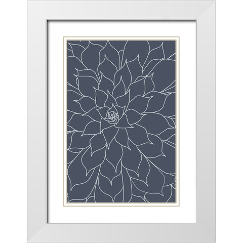 Succulent Midnight Blue White Modern Wood Framed Art Print with Double Matting by Urban Epiphany