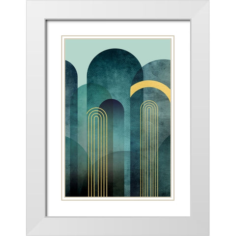 MidCentury Arches Teal White Modern Wood Framed Art Print with Double Matting by Urban Epiphany