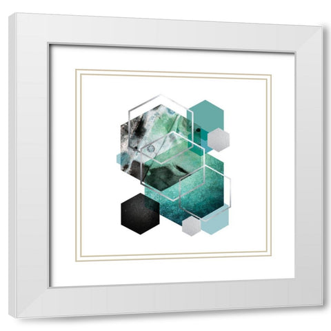 Geo Teal 2 White Modern Wood Framed Art Print with Double Matting by Urban Epiphany