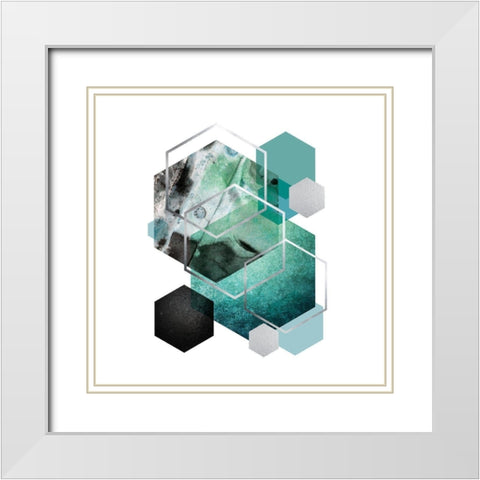 Geo Teal 2 White Modern Wood Framed Art Print with Double Matting by Urban Epiphany