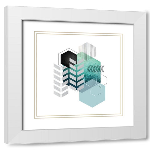 Geo Teal 4 White Modern Wood Framed Art Print with Double Matting by Urban Epiphany
