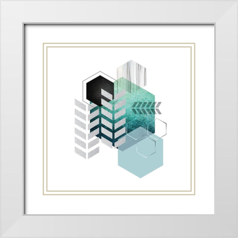 Geo Teal 4 White Modern Wood Framed Art Print with Double Matting by Urban Epiphany