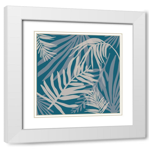 Teal and Beige Glam Leaves 4 White Modern Wood Framed Art Print with Double Matting by Urban Epiphany