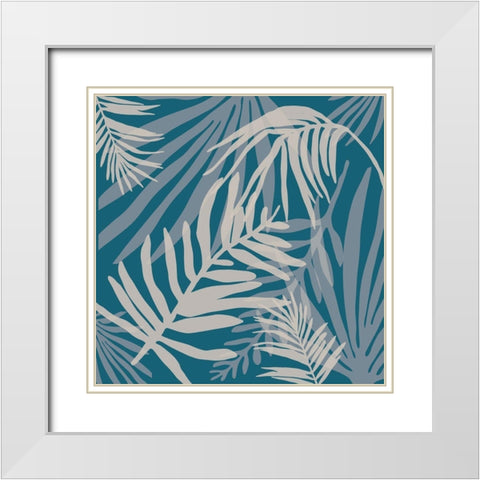 Teal and Beige Glam Leaves 4 White Modern Wood Framed Art Print with Double Matting by Urban Epiphany