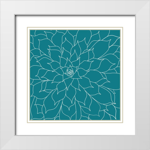 Succulent Turquoise White Modern Wood Framed Art Print with Double Matting by Urban Epiphany