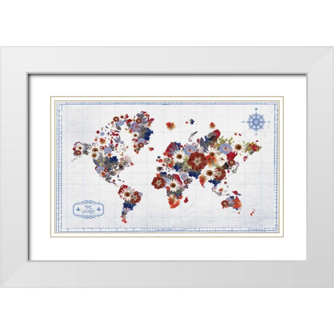Floral Map 2 White Modern Wood Framed Art Print with Double Matting by Brown, Victoria