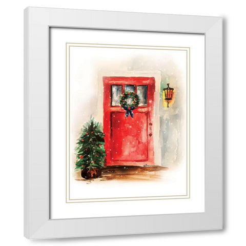 Christmas Door White Modern Wood Framed Art Print with Double Matting by Brown, Victoria