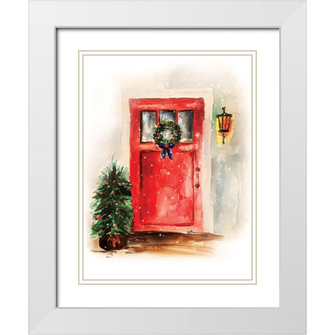 Christmas Door White Modern Wood Framed Art Print with Double Matting by Brown, Victoria