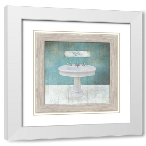 Wood Framed Aqua Bath Sink White Modern Wood Framed Art Print with Double Matting by Brown, Victoria