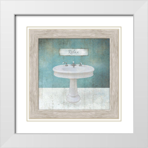 Wood Framed Aqua Bath Sink White Modern Wood Framed Art Print with Double Matting by Brown, Victoria