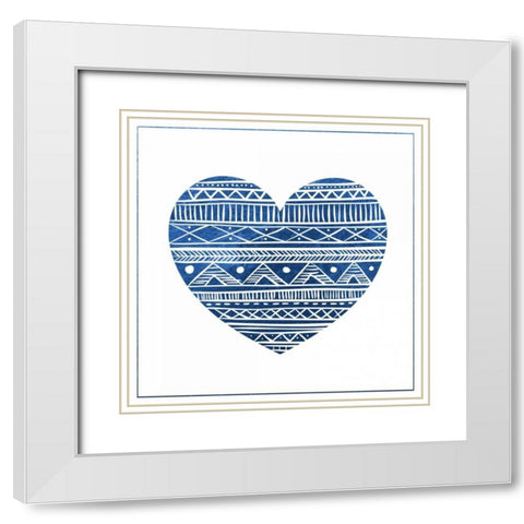 Indigo Tribal Heart 1 White Modern Wood Framed Art Print with Double Matting by Brown,Victoria