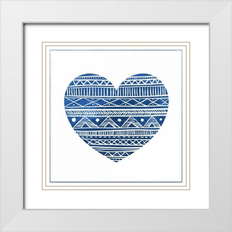 Indigo Tribal Heart 1 White Modern Wood Framed Art Print with Double Matting by Brown,Victoria
