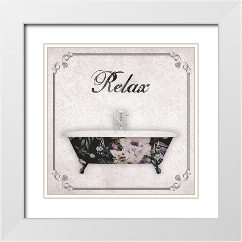 Relax Bath White Modern Wood Framed Art Print with Double Matting by Brown, Victoria