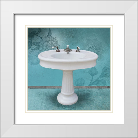 Aqua Sink White Modern Wood Framed Art Print with Double Matting by Brown, Victoria