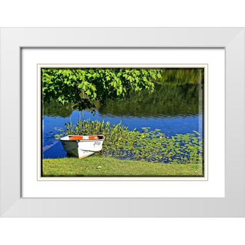 Country Pond Row Boat White Modern Wood Framed Art Print with Double Matting by Foschino, Suzanne