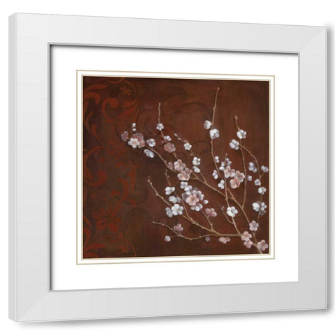 Cherry Blossoms on Cinnabar I White Modern Wood Framed Art Print with Double Matting by Tava Studios