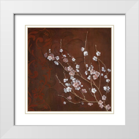 Cherry Blossoms on Cinnabar I White Modern Wood Framed Art Print with Double Matting by Tava Studios