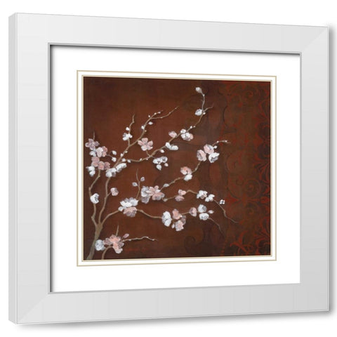Cherry Blossoms on Cinnabar II White Modern Wood Framed Art Print with Double Matting by Tava Studios