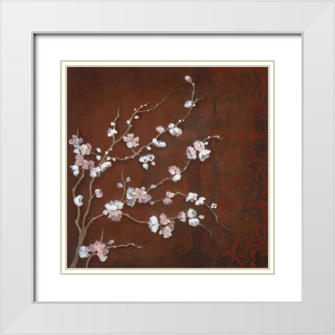 Cherry Blossoms on Cinnabar II White Modern Wood Framed Art Print with Double Matting by Tava Studios