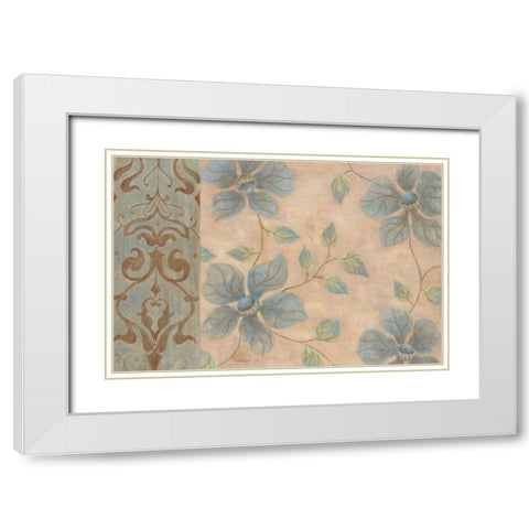 Blue Damask I White Modern Wood Framed Art Print with Double Matting by Tava Studios