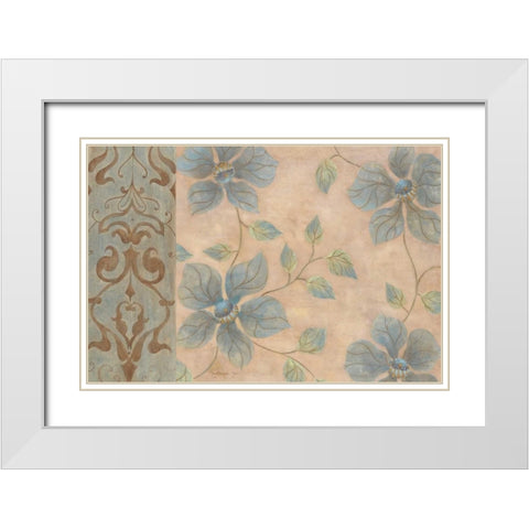 Blue Damask I White Modern Wood Framed Art Print with Double Matting by Tava Studios