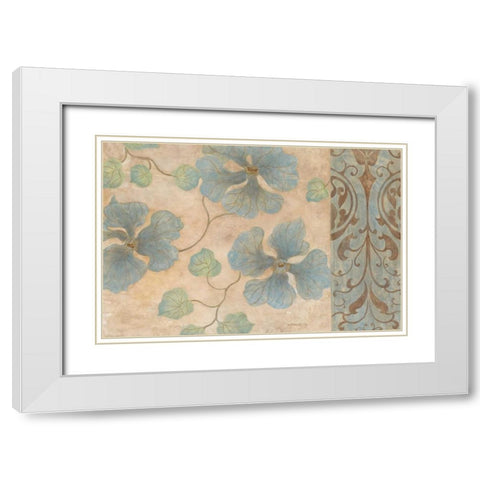 Blue Damask II White Modern Wood Framed Art Print with Double Matting by Tava Studios