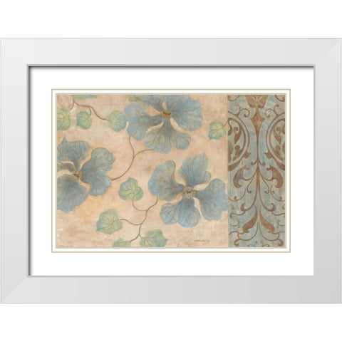 Blue Damask II White Modern Wood Framed Art Print with Double Matting by Tava Studios