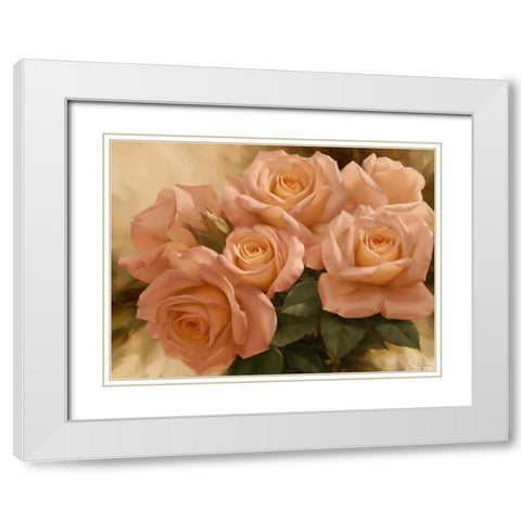 Peach Rose Splendor I White Modern Wood Framed Art Print with Double Matting by Levashov, Igor
