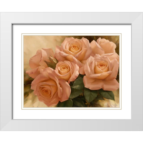 Peach Rose Splendor I White Modern Wood Framed Art Print with Double Matting by Levashov, Igor
