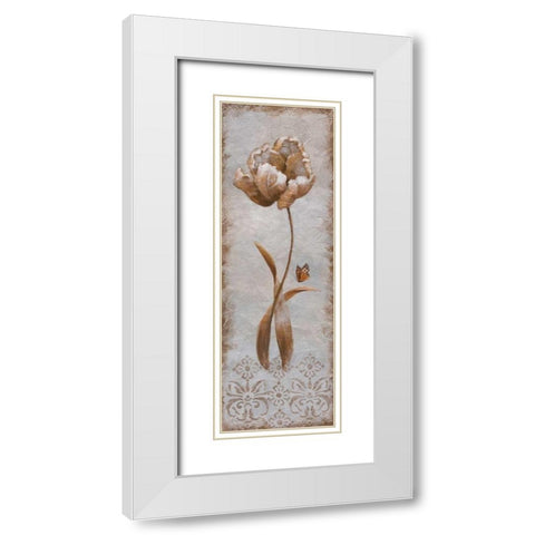 Tulip and Butterfly II White Modern Wood Framed Art Print with Double Matting by Nan