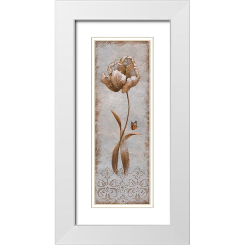 Tulip and Butterfly II White Modern Wood Framed Art Print with Double Matting by Nan
