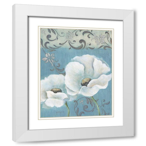 Poppies on Blue I White Modern Wood Framed Art Print with Double Matting by Tava Studios