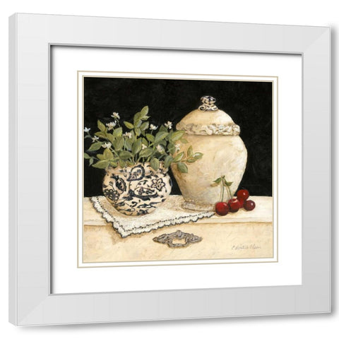Cherry Still Life White Modern Wood Framed Art Print with Double Matting by Olson, Charlene