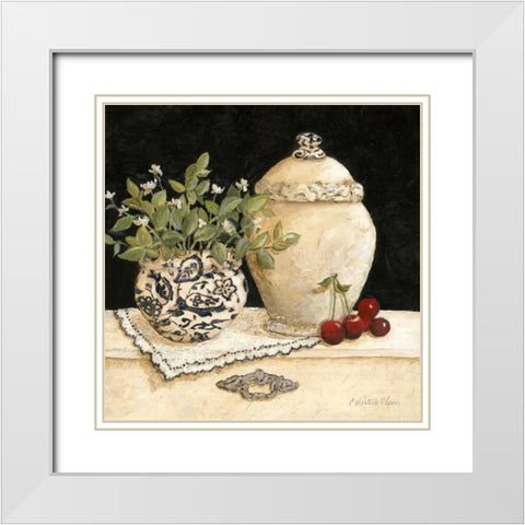 Cherry Still Life White Modern Wood Framed Art Print with Double Matting by Olson, Charlene
