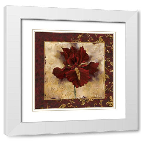 Iris White Modern Wood Framed Art Print with Double Matting by Henson, Richard