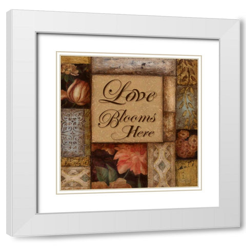 Love Blooms Here White Modern Wood Framed Art Print with Double Matting by Tava Studios