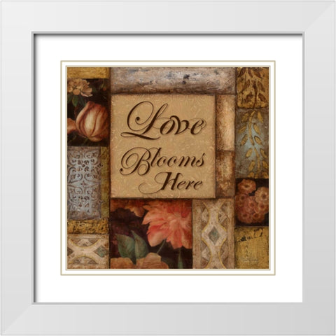 Love Blooms Here White Modern Wood Framed Art Print with Double Matting by Tava Studios