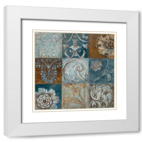 Indigo Montage White Modern Wood Framed Art Print with Double Matting by Tava Studios