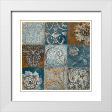 Indigo Montage White Modern Wood Framed Art Print with Double Matting by Tava Studios