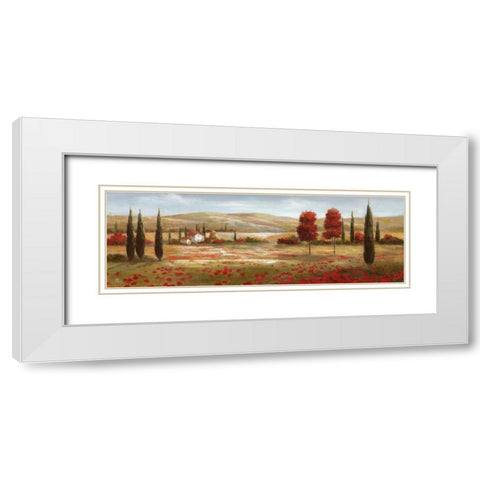Tuscan Poppies II White Modern Wood Framed Art Print with Double Matting by Nan