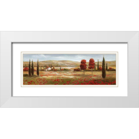Tuscan Poppies II White Modern Wood Framed Art Print with Double Matting by Nan