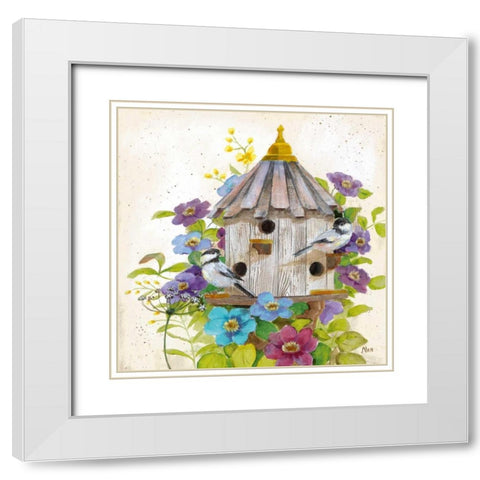Chickadees White Modern Wood Framed Art Print with Double Matting by Nan