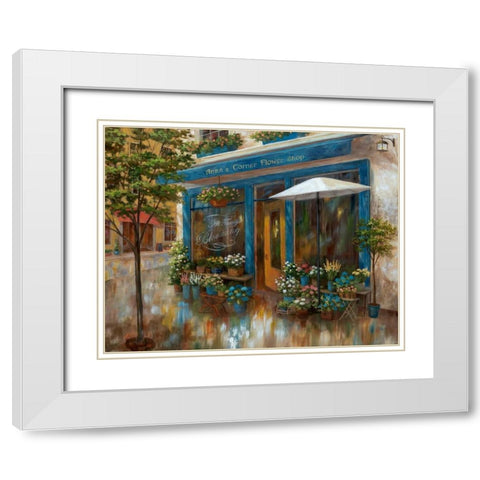 Annas Corner Flower Shop White Modern Wood Framed Art Print with Double Matting by Nan