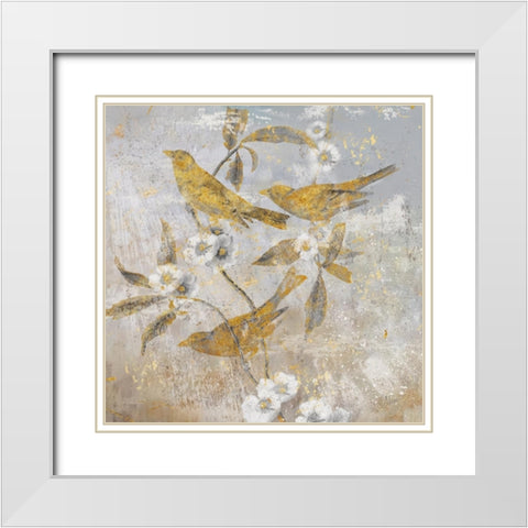 Aviary Garden II White Modern Wood Framed Art Print with Double Matting by Nan